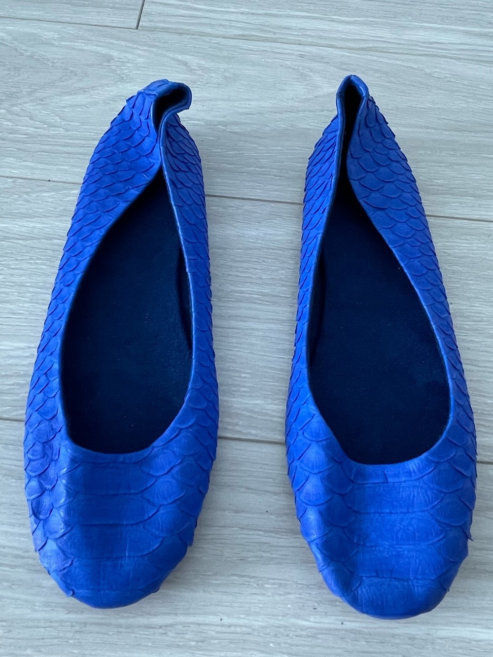Women’s Handmade Royal Blue Genuine Snakeskin Ballet Flat Size 40